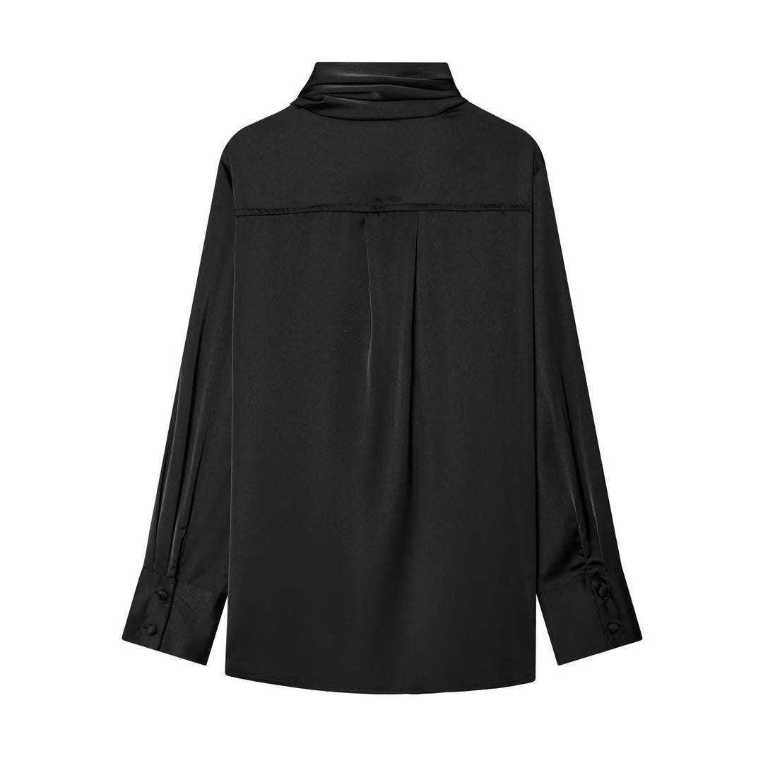 Damen Drapierte Oversize-Bluse mit Schluppe und Stehkragen Drune