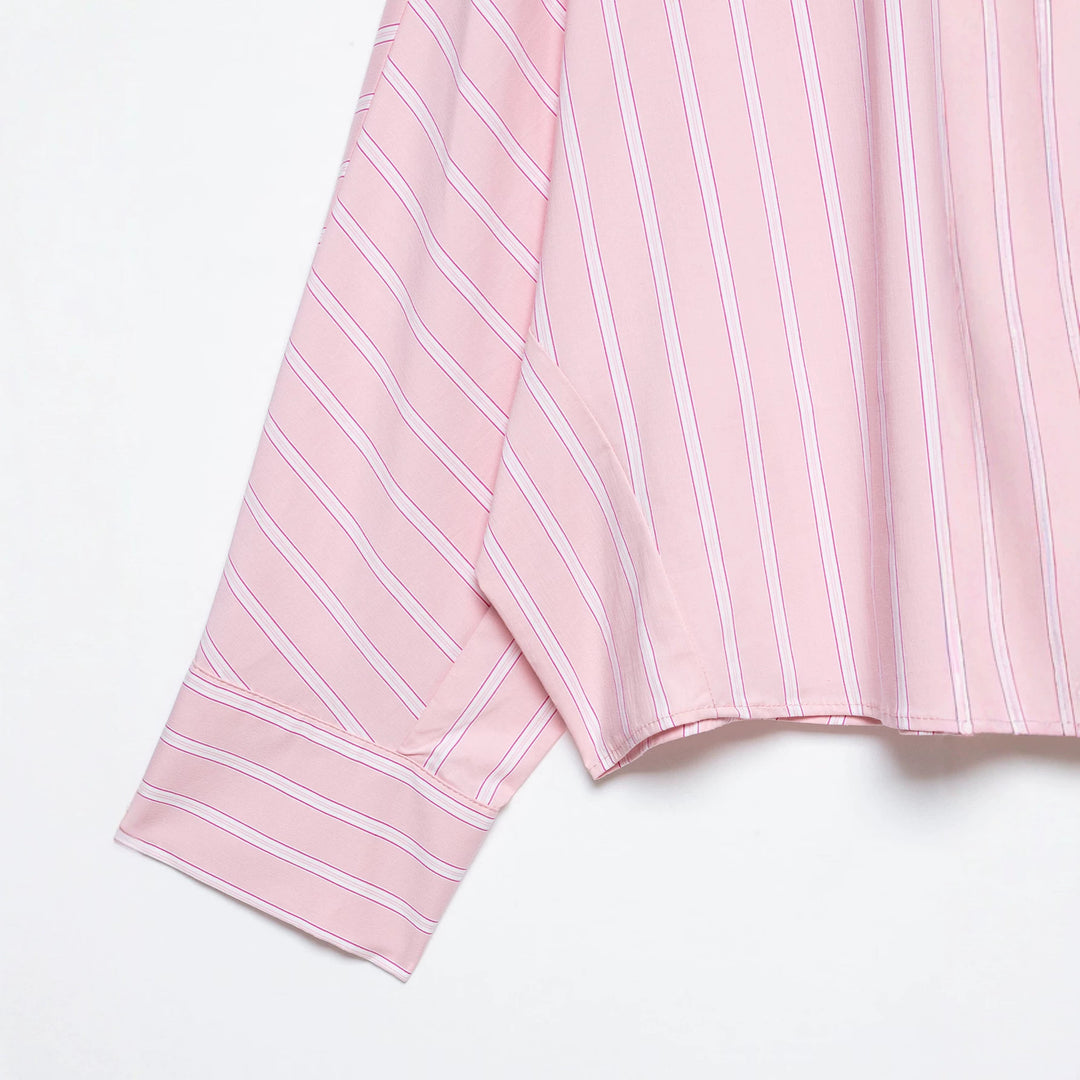 Damen Kurzgeschnittene Oversize‑Hemdbluse mit Nadelstreifen, Hemdkragen und verlängerten Manschetten Drune