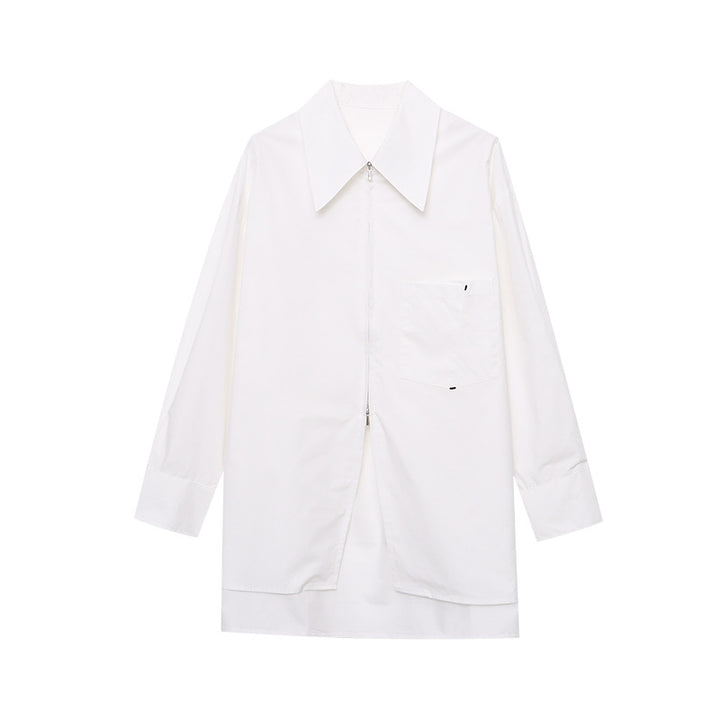Damen lässige Hemdbluse mit tiefem Kragen und Brusttasche Drune