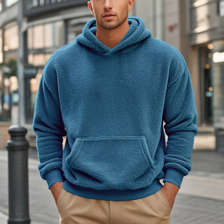 Herren Sherpa-Kapuzenpullover im Teddy-Fleece mit Kängurutasche und Rippbündchen Drune