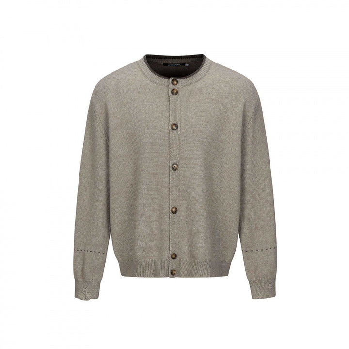 Unisex Boxy Strick-Cardigan mit Rundhals, durchgehender Knopfleiste und gerippten Abschlüssen Drune