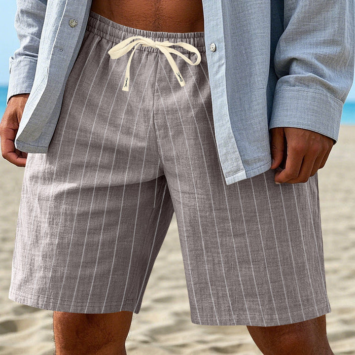 Herren nan entspannte Strandbermuda mit feiner Nadelstreifenstruktur elastischem Tunnelzugbund und seitlichen Eingrifftaschen Drune
