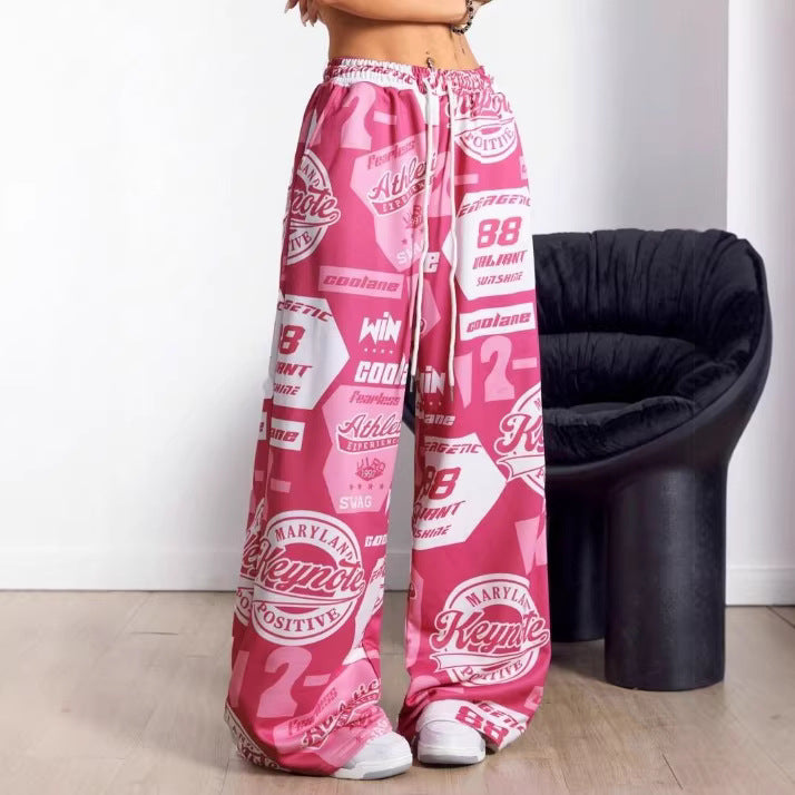 Damen Modische Freizeithose mit auffälligem Print und elastischem Bund Drune
