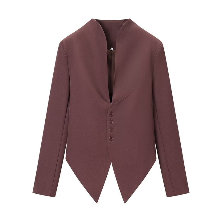 Damen Taillierter Blazer mit spitz zulaufendem Schößchen und Stehkragen Drune