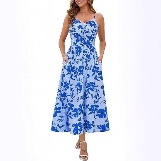 Damen Maxikleid mit schmalen Trägern und praktischen Seitentaschen Drune