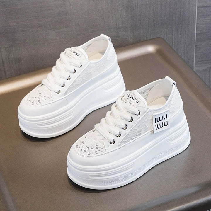 Damen Chunky Plateausneaker mit atmungsaktiver Mesh-Oberfläche und modischer Schnürung Drune