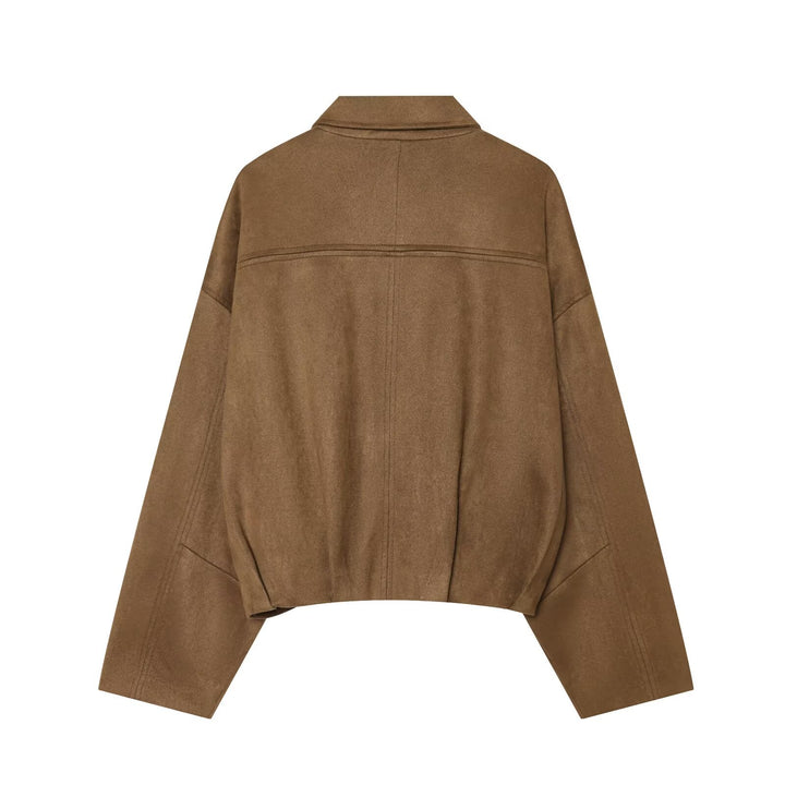 Damen Kurze Cape-Jacke im Oversized Wildlederoptik mit verdeckter Knopfleiste Drune