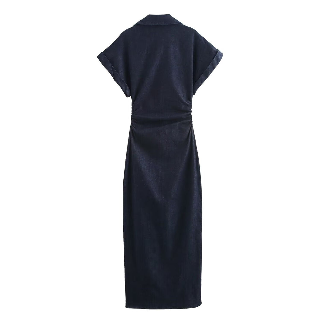 Damen Hemdblusenkleid mit kurzen Ärmeln und praktischen Taschen Drune