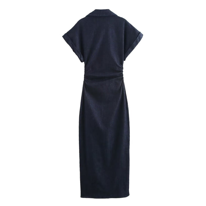 Damen Hemdblusenkleid mit kurzen Ärmeln und praktischen Taschen Drune