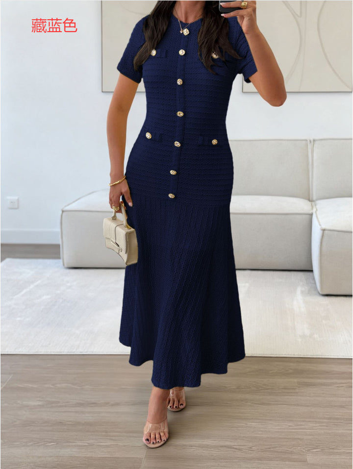 Damen Maxikleid mit eleganten Knopfdetails und strukturiertem Stoff Drune