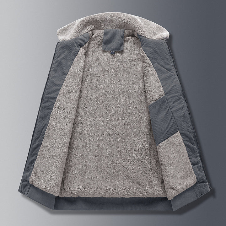 Herren Cordjacke im Worker‑Stil mit Sherpa‑Futter, Reißverschluss und gerippten Bündchen Drune