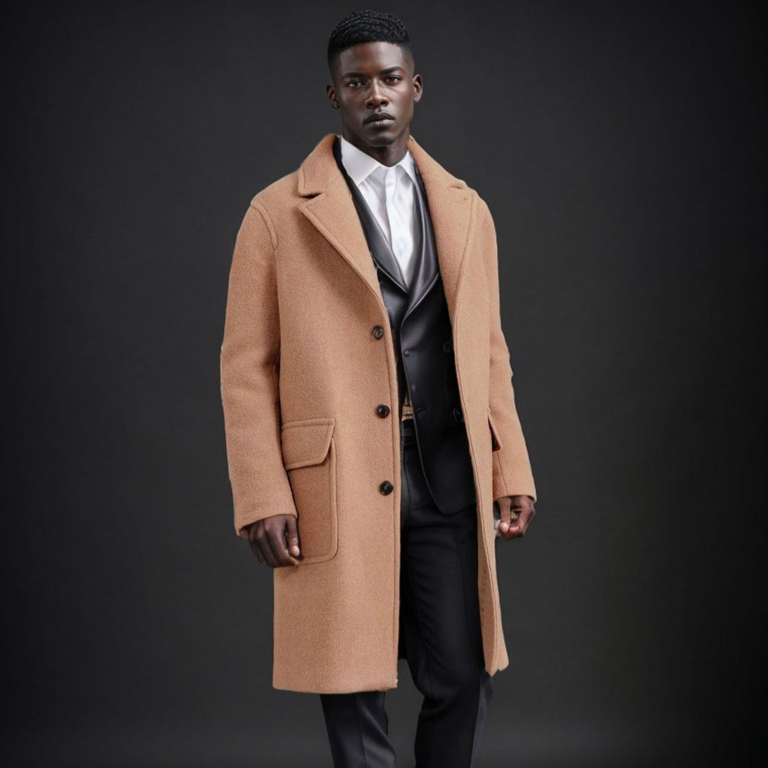 Herren eleganter Wollmantel mit doppelter Knopfreihe und praktischen Eingrifftaschen Drune