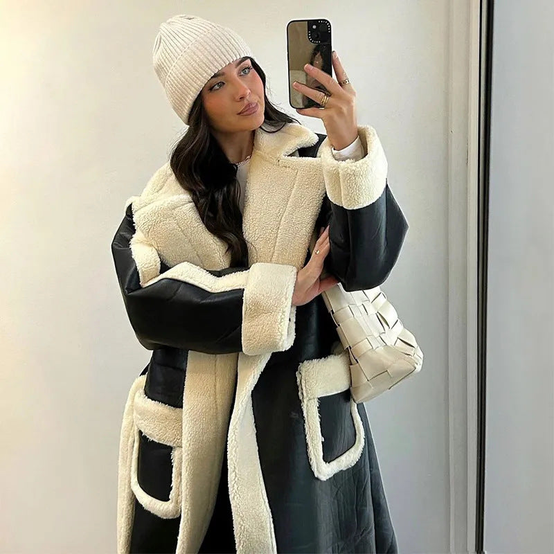 Damen Modischer Langmantel mit Kuschelfutter Drune