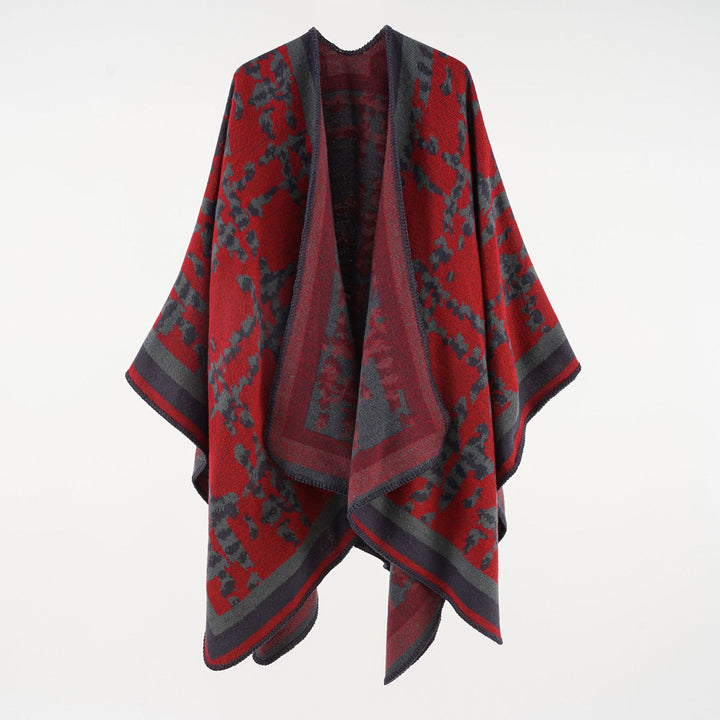 Damen Wollmix-Umhang mit jacquardgewebtem Aquarelldruck und offener Kimono-Silhouette Drune