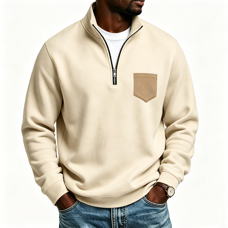 Herren Troyer-Sweatshirt mit halbem Reißverschluss und kontrastierter Brusttasche Drune