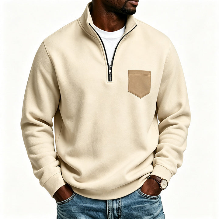 Herren Troyer-Sweatshirt mit halbem Reißverschluss und kontrastierter Brusttasche Drune