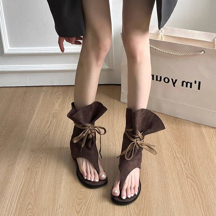 Damen Mittelhohe Sandalen‑Stiefelette mit Wickel‑Schnürung Drune