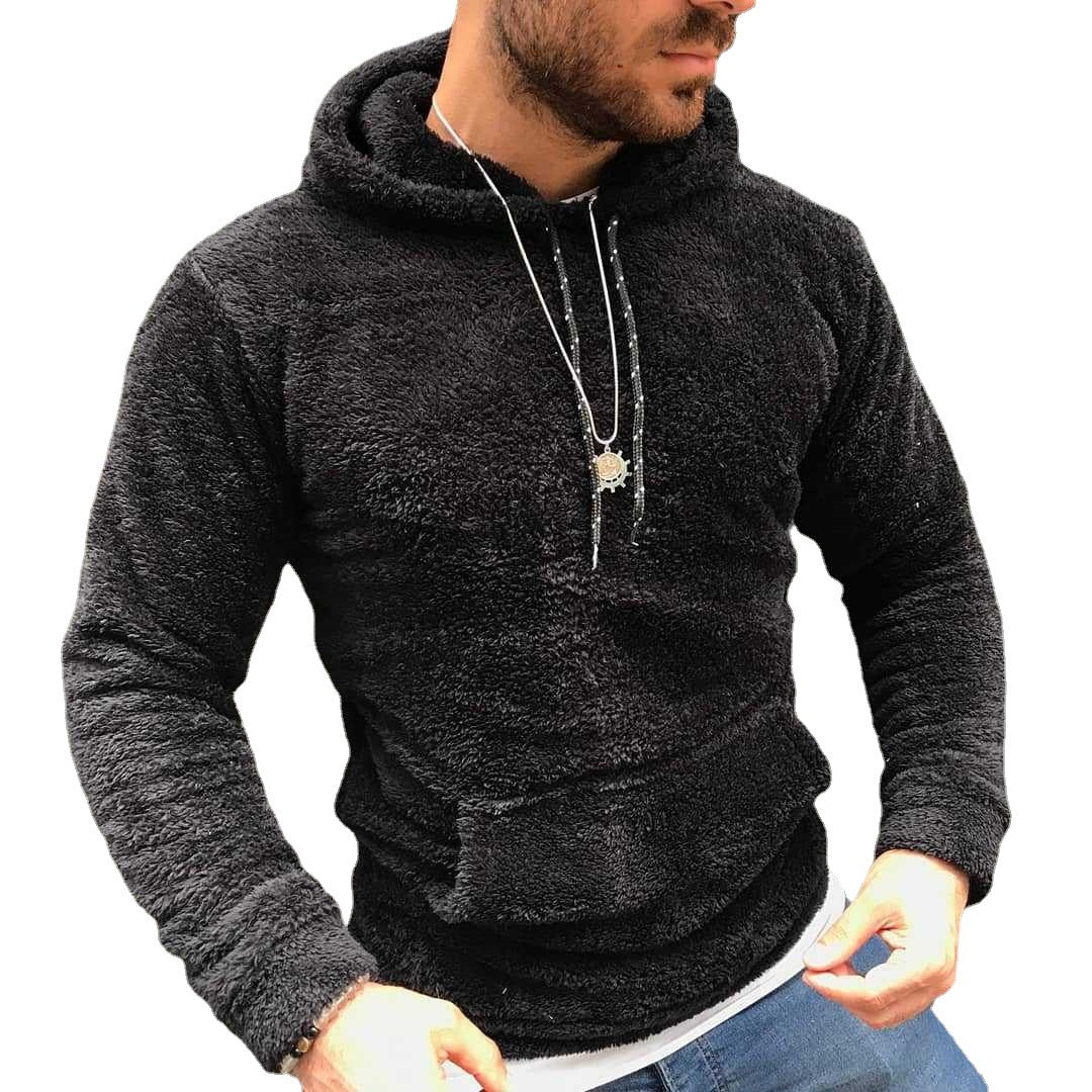 Herren nan Teddy-Plüsch Kapuzenpullover mit schmaler Passform und Kängurutasche Drune