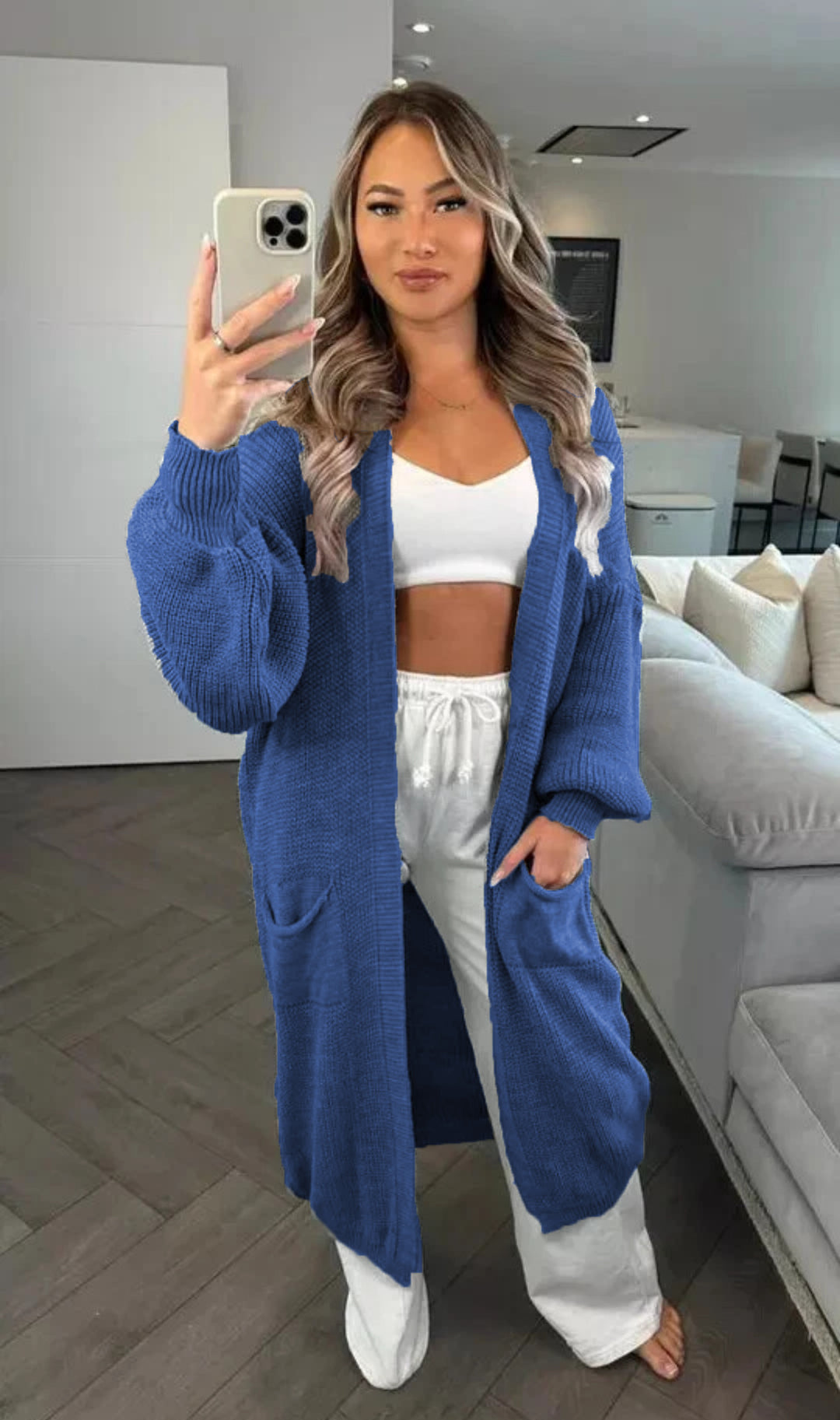 Damen Großer Strickcardigan mit offenem Schnitt und praktischen Taschen Drune