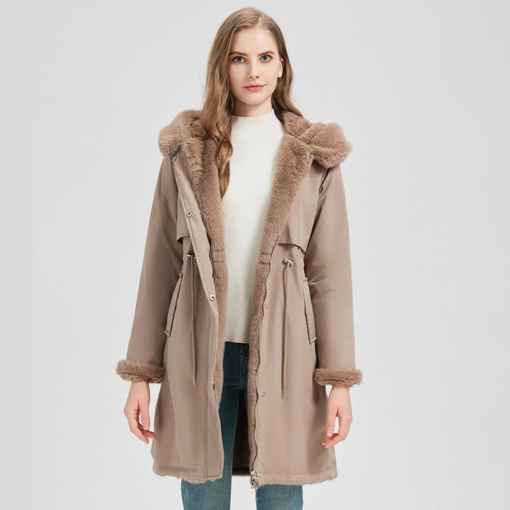 Damen Eleganter und warmer Parka mit abnehmbarem Kunstfellkragen und praktischen Schnürdetails Drune