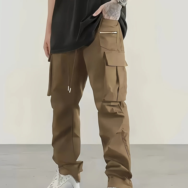 Herren utilitaristische Cargohose mit Reißverschluss‑Tasche, Klappen & Kordelbund Drune