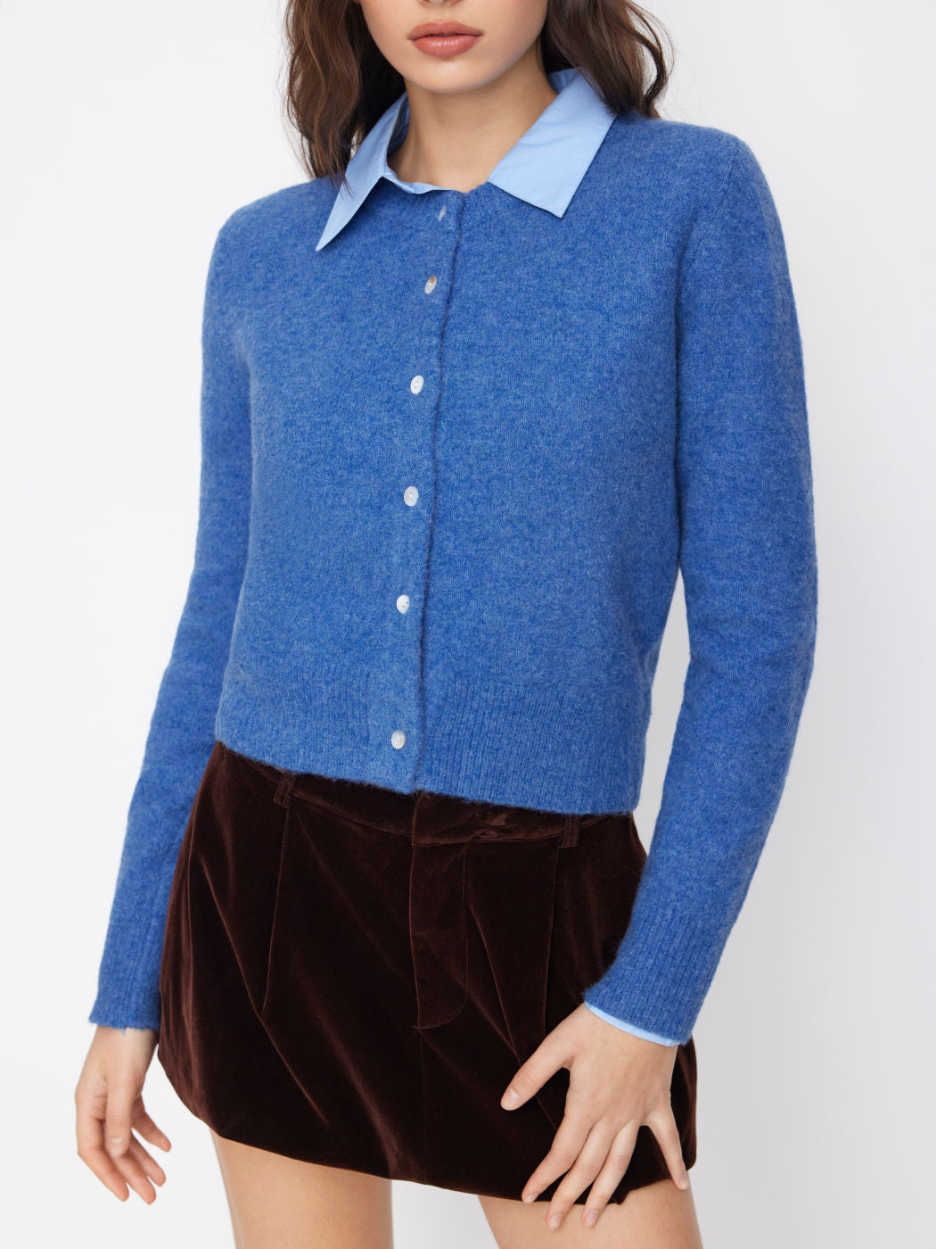 Damen Eleganter Kurzpullover mit Hemdkragen Drune