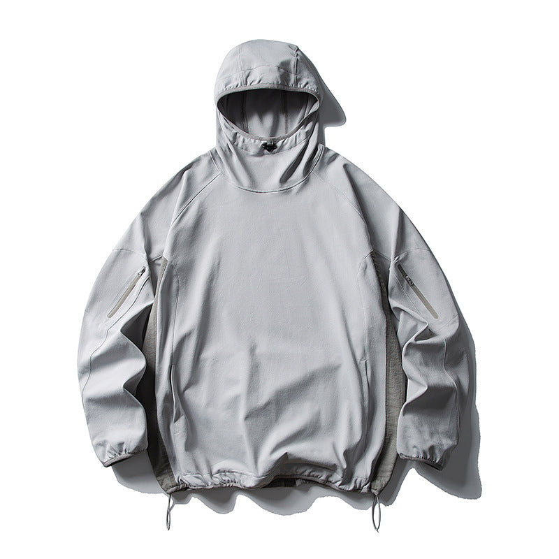 Unisex Leichter technischer Kapuzen-Anorak mit Raglanärmeln, Ärmeltaschen und Kordelzug Drune