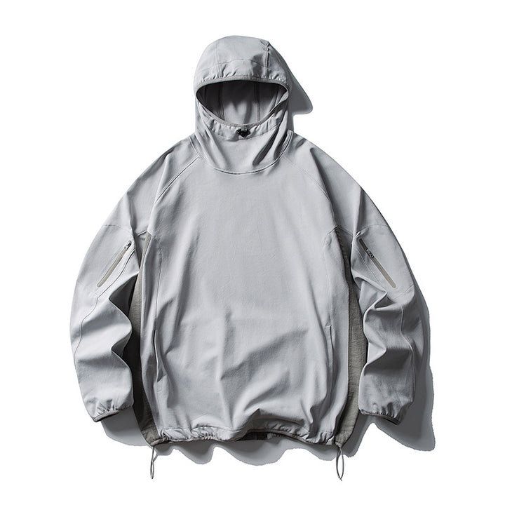 Unisex Leichter technischer Kapuzen-Anorak mit Raglanärmeln, Ärmeltaschen und Kordelzug Drune