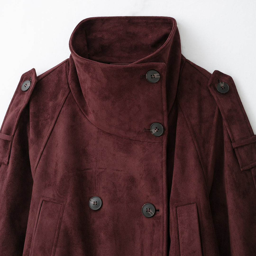 Damen Velours‑Trenchjacke mit hohem Funnelkragen und Bindegürtel Drune