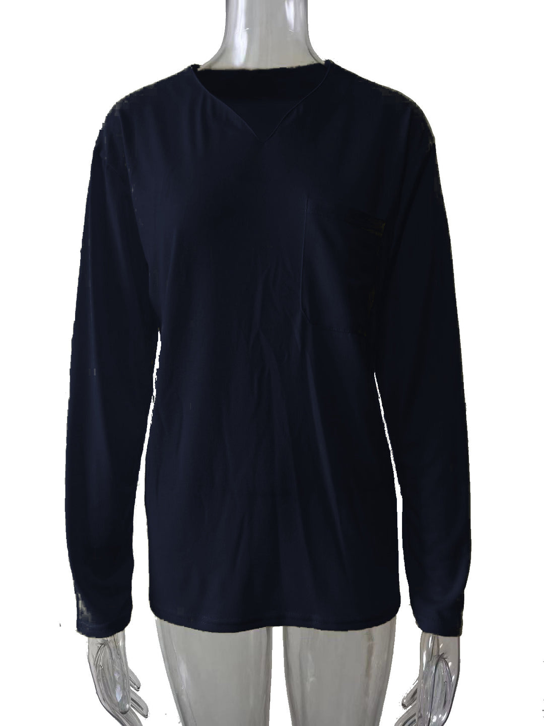 Damen nan legeres Langarmshirt mit V-Notch-Ausschnitt, Brusttasche und lockerer Oversize-Passform Drune