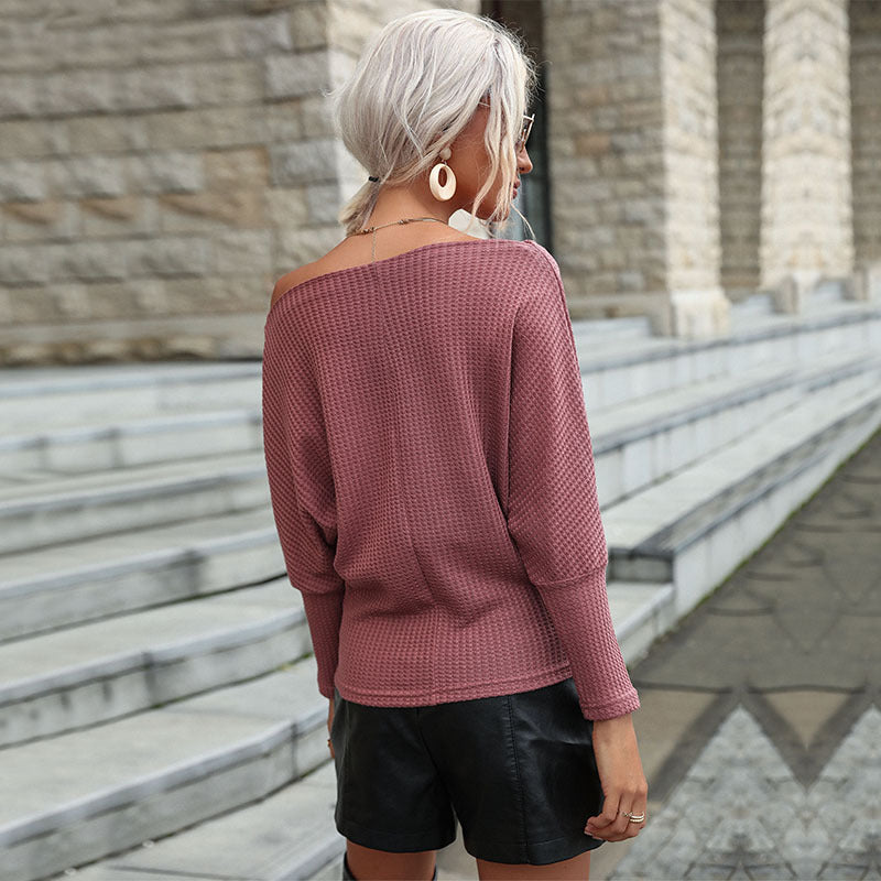 Damen Off-Shoulder Strukturstrickpullover mit weitem Carmenausschnitt Drune