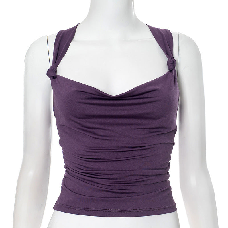 Damen modisches Top mit Knoten-Detail und Raffungen Drune