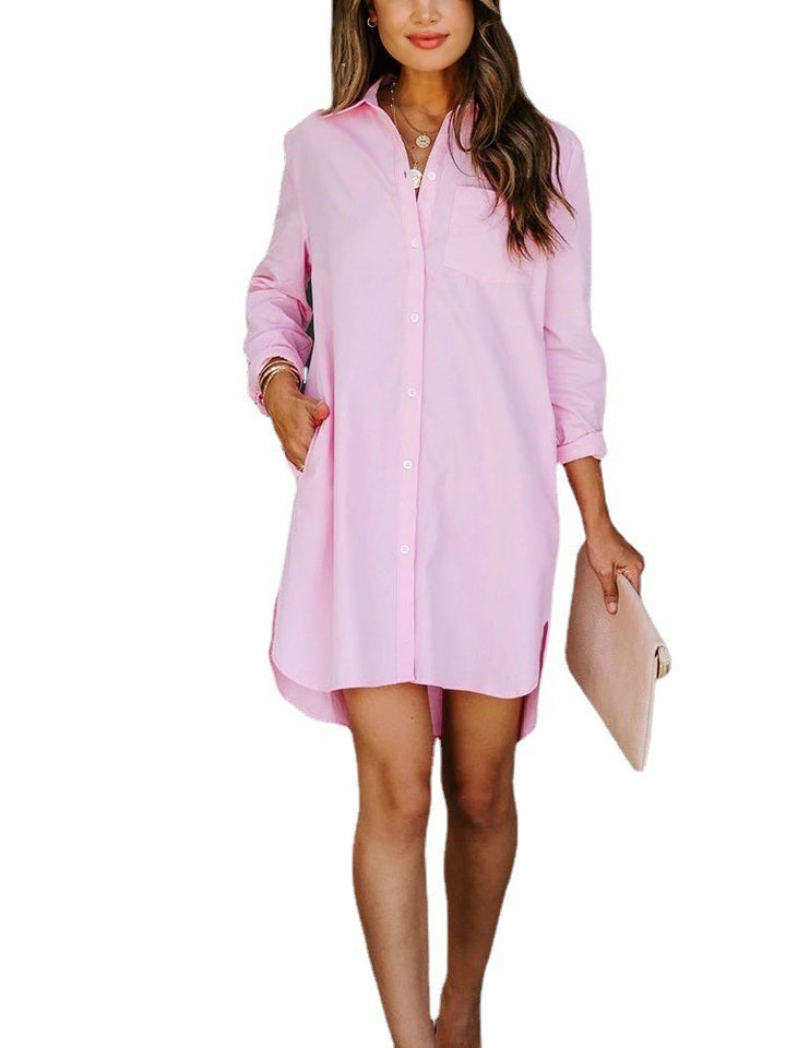Damen Chic Knopfhemd Kleid Drune