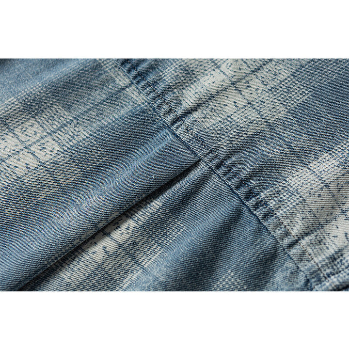 Herren Lockeres Karo-Hemd im Vintage-Denim-Look mit aufgesetzter Brusttasche und Used-Details Drune