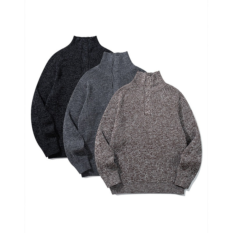 Unisex Grobgestrickter Rollkragenpullover mit halber Knopfleiste Drune