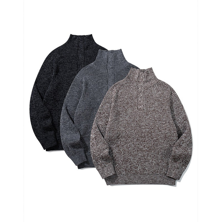 Unisex Grobgestrickter Rollkragenpullover mit halber Knopfleiste Drune