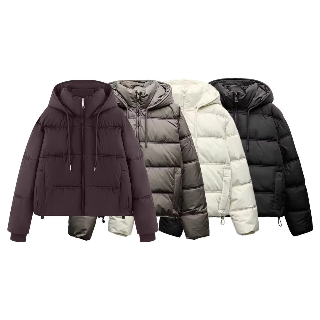Damen Cropped-Steppjacke mit hoher Kapuze, Tunnelzug und Rippbündchen Drune