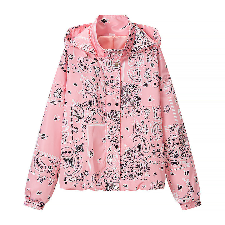 Damen Kapuzen-Blouson mit Bandana-Print und elastischem Saum Drune