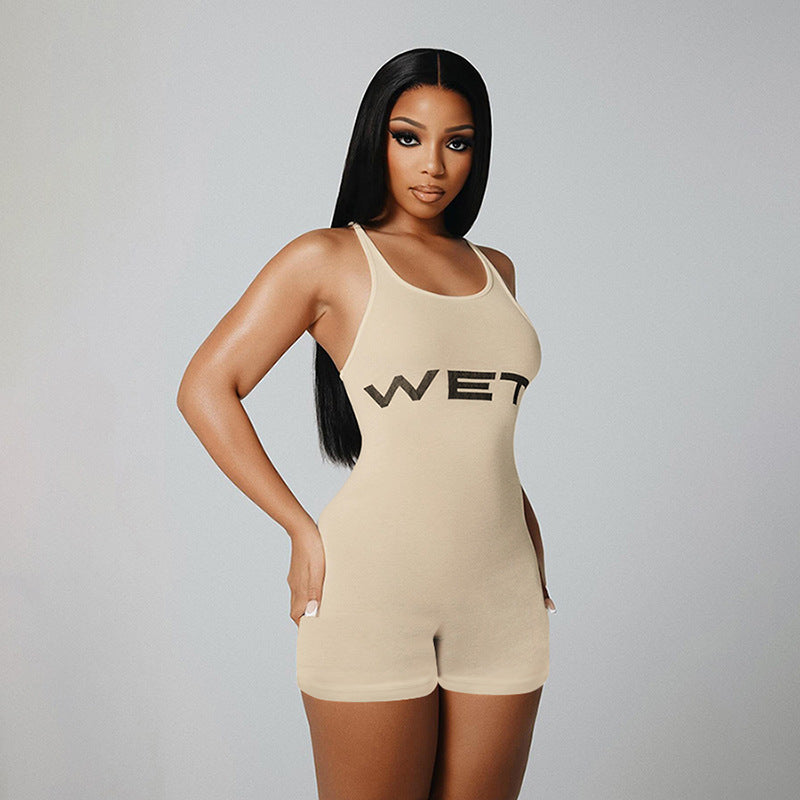 Damen Sportlicher Einteiler mit Racerback und auffälligem Logo Drune