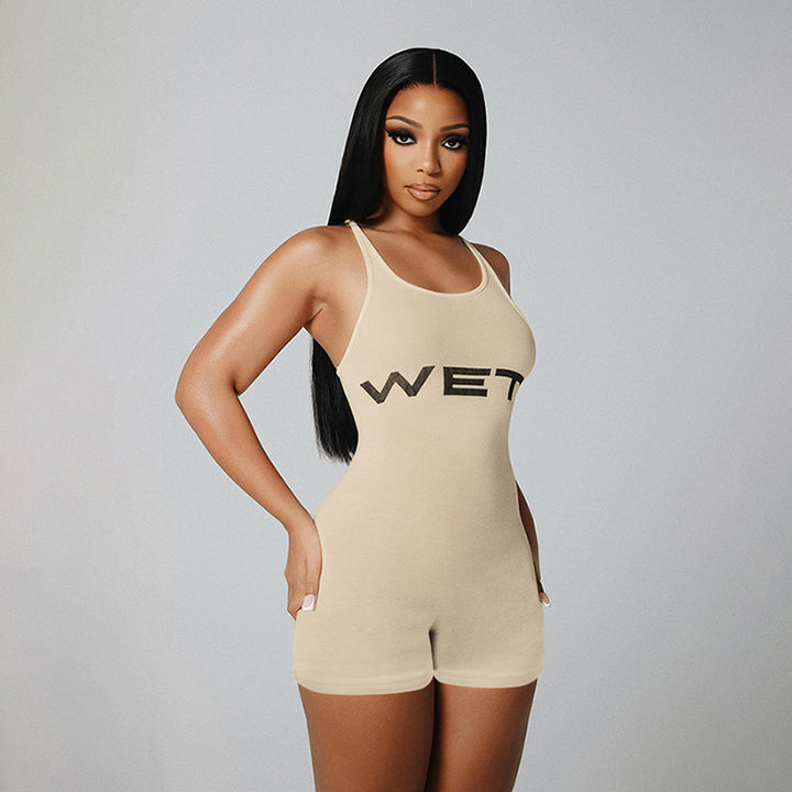 Damen Sportlicher Einteiler mit Racerback und auffälligem Logo Drune
