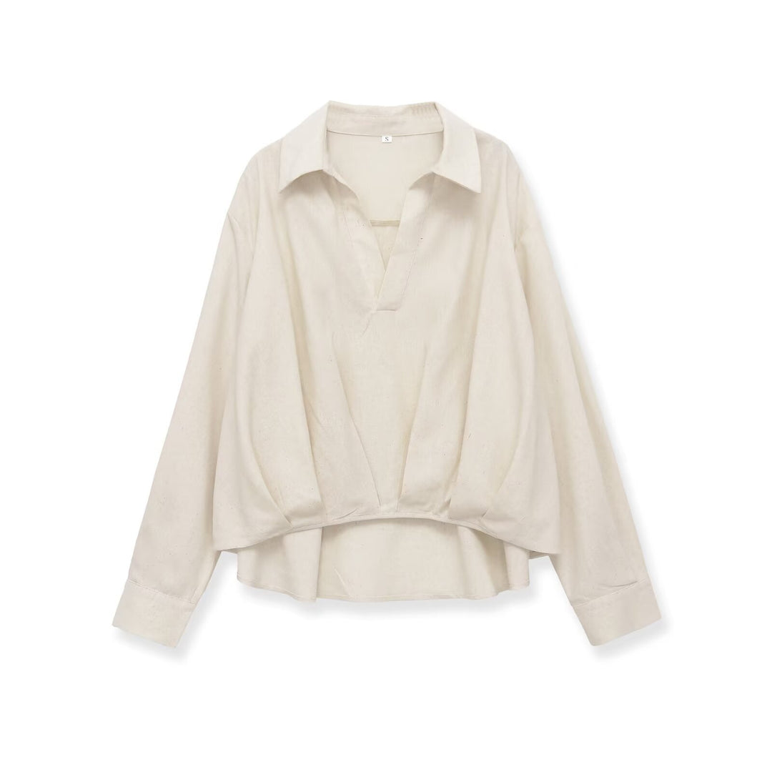 Damen Oversized-Bluse mit tiefem V-Ausschnitt und tailliertem Drapierungseinsatz Drune