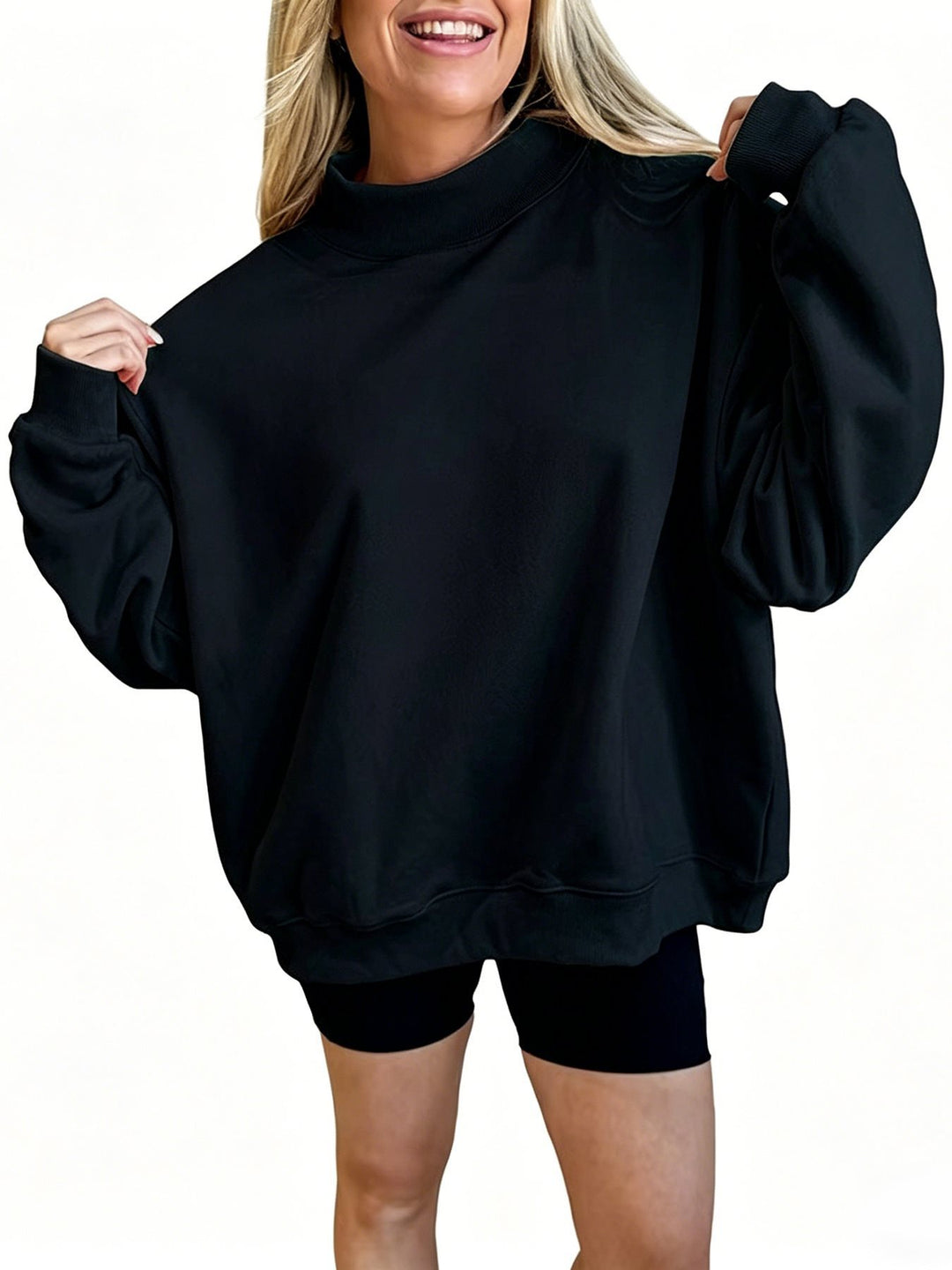 Damen Oversize Sweatshirt mit Stehkragen und Ballonärmeln Drune