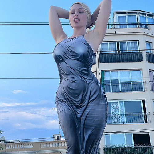Damen Elegantes Maxikleid mit transparenten Details und raffiniertem Drapierungsdesign Drune