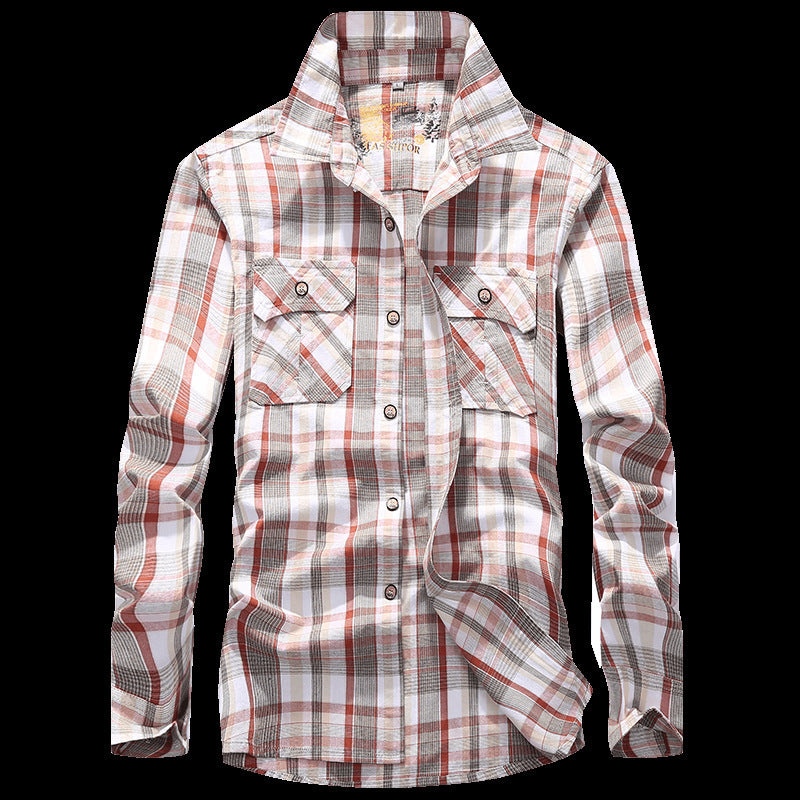 Herren Kariertes leichtes Baumwoll-Overshirt mit Brustpattentaschen Drune