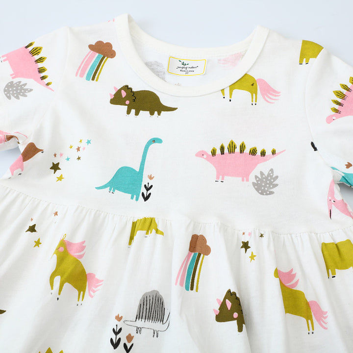 Mädchen Freizeitkleid mit verspielten Dinosaurier- und Einhorn-Motiven Drune