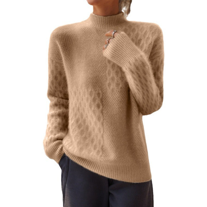 Damen nan lässiger Mohair-Mix Feinstrickpullover mit Strukturmix, Stehkragen und überschnittenen Schultern Drune