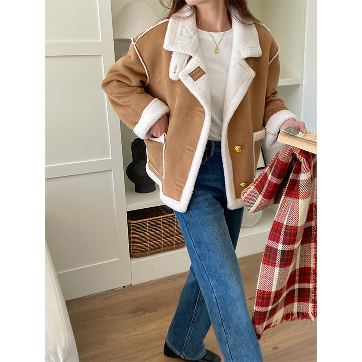 Damen oversized Teddyjacke mit Designer-Nähten Drune