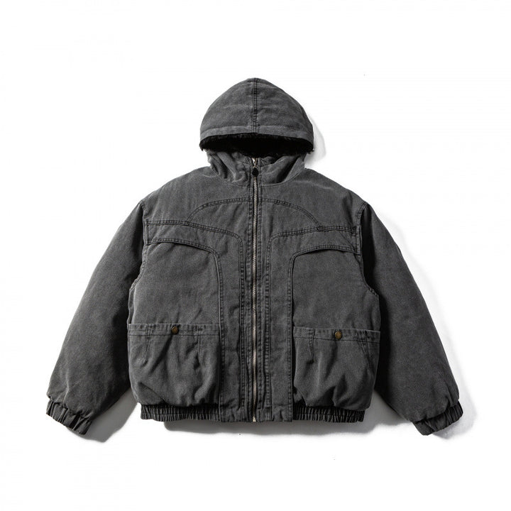 Unisex Boxy-Canvas-Kapuzenjacke mit Teddy-Innenfutter und Utility-Taschen Drune