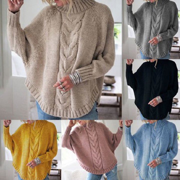 Damen grob gestrickter Pullover mit übergroßem Rollkragen und Zopfmuster Drune