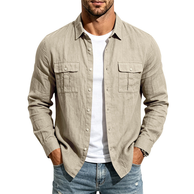 Herren Leinenhemd mit Brusttaschen und lässigem Overshirt Drune